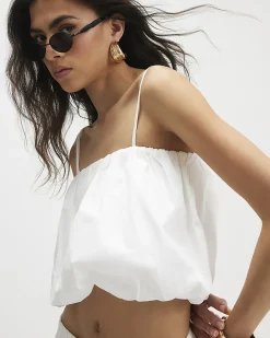 White Cotton Poplin Bubble Top