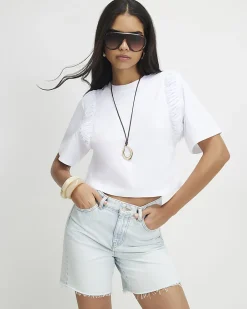 White Cotton Poplin Ruffle T-Shirt