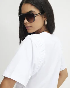 White Cotton Poplin Ruffle T-Shirt