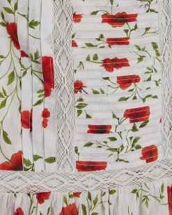 White Cotton Poppy Print Square Neck Blouse