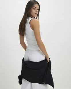 White Cotton Ribbed Scoop Neck Vest Top