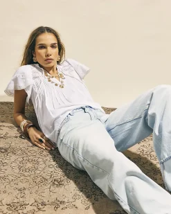 White Cotton Ruffle Short Sleeve Lace Blouse