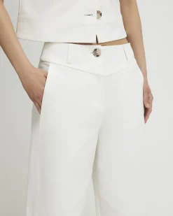 White Cotton Sateen Barrel Leg Trousers