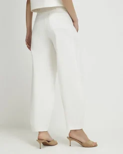 White Cotton Sateen Barrel Leg Trousers