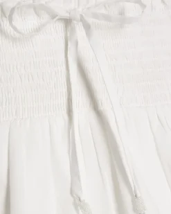 White Cotton Shirred Waist Mini Dress