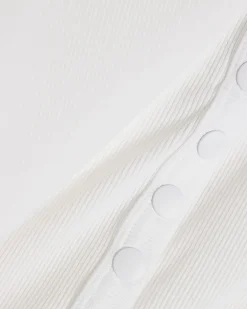 White Cotton Short Sleeve Ribbed Popper Top