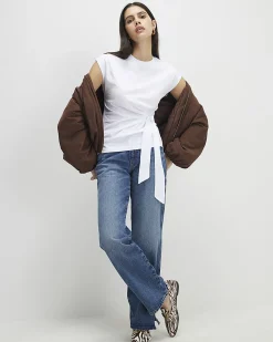 White Cotton Short Sleeve Tie Side T-shirt