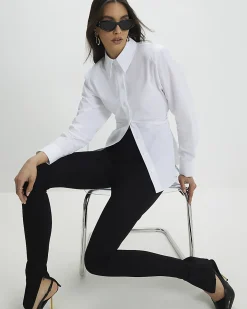 White Cotton Shoulder Pad Shirt