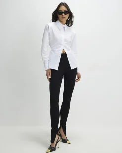 White Cotton Shoulder Pad Shirt