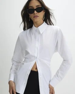 White Cotton Shoulder Pad Shirt