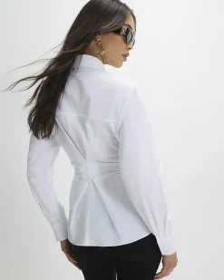 White Cotton Shoulder Pad Shirt