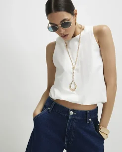 White Cotton Sleeveless Bubble Hem Top