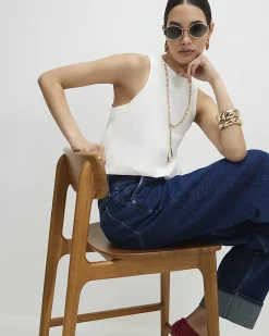 White Cotton Sleeveless Bubble Hem Top