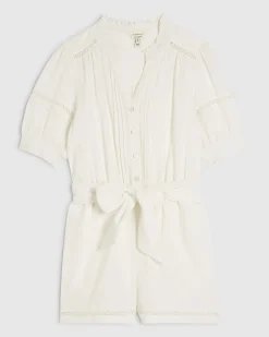 White Cotton Textured Playsuit