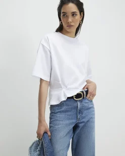 White Cotton Twist Hem T-Shirt