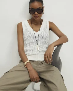 White Crochet Knit Vest Top