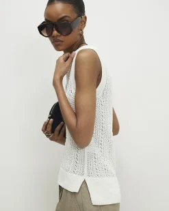 White Crochet Knit Vest Top