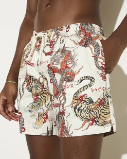 White Cuprite Japanese Dragon Swim Shorts
