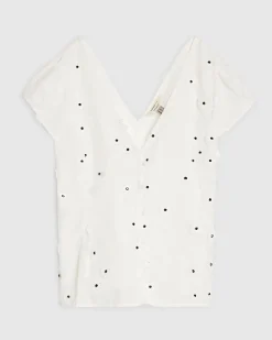 White 3D Floral Detail Short Sleeve Blouse