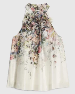 White 3D Floral Sleeveless Blouse