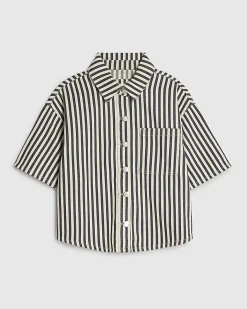 White Denim Striped Boxy Fit Shirt