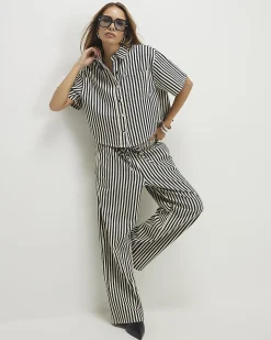 White Denim Striped Boxy Fit Shirt