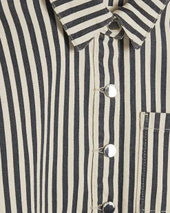 White Denim Striped Boxy Fit Shirt