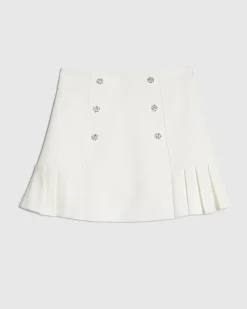 White Diamante Pleated Mini Skirt