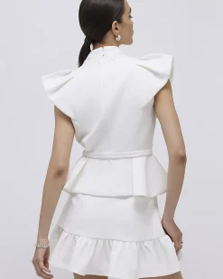 White Diamante Pleated Mini Skirt