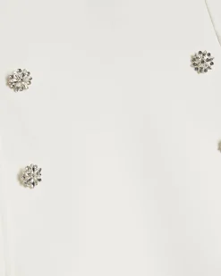 White Diamante Pleated Mini Skirt