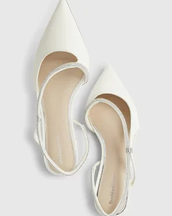 White Diamante Strap Pointed Slingback Shoes