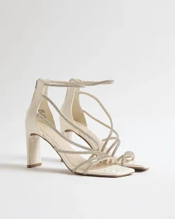 White Diamante Strappy Heeled Sandals