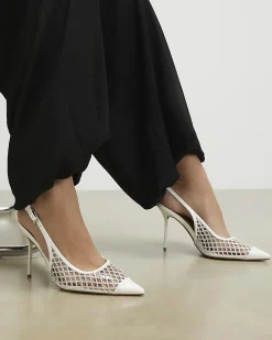 White Diamante Vinyl Slingback Court Heels