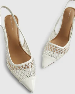 White Diamante Vinyl Slingback Court Heels