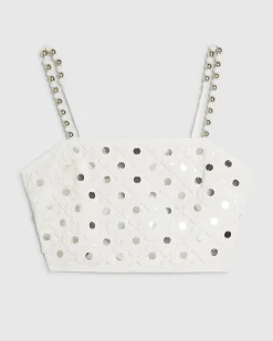 White Embellished Crop Top