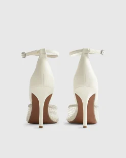 White Embellished Mesh Court Heels