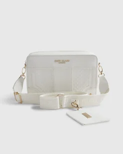 White Embossed Paneled Crossbody Bag