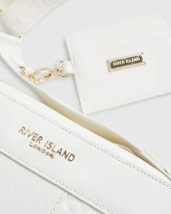 White Embossed Paneled Crossbody Bag