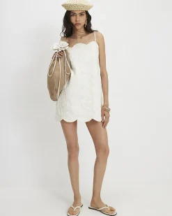 White Embroidered Denim Mini Dress