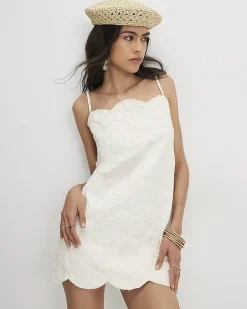 White Embroidered Denim Mini Dress