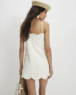 White Embroidered Denim Mini Dress
