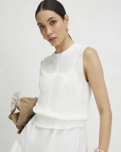White Embroidered Hem Knitted Hybrid Dress