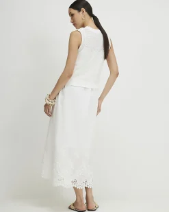 White Embroidered Hem Knitted Hybrid Dress
