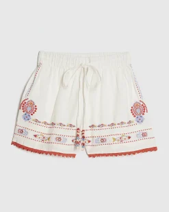 White Embroidered Shorts