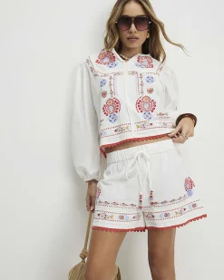 White Embroidered Shorts