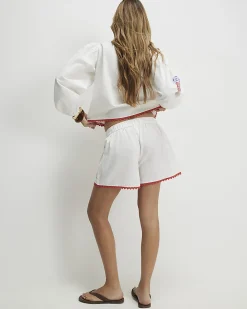 White Embroidered Shorts
