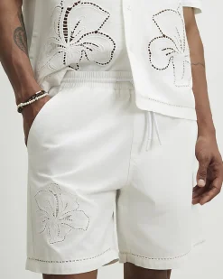 White Embroidered Shorts