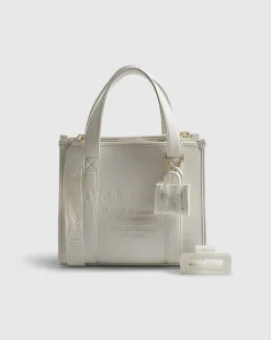 White Faux Leather Embroidered Tote Bag