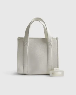 White Faux Leather Embroidered Tote Bag