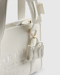 White Faux Leather Embroidered Tote Bag